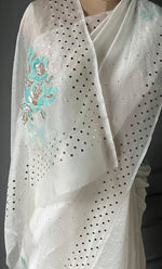 Load image into Gallery viewer, Women&#39;s Lucknowi Handcrafted Pure Organza Silk Chikankari Saree - HONC0307476

