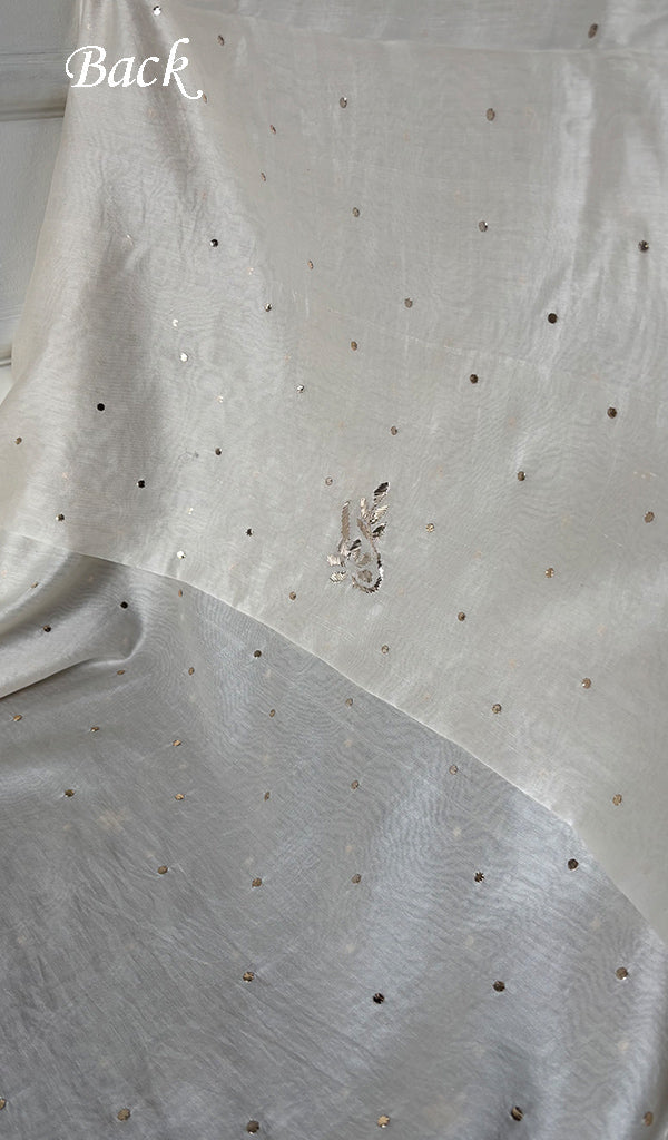 Lucknowi Handcrafted Chanderi Silk Chikankari Unstitched Men's Kurta Fabric - HONC0304298