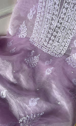 将图像加载到图库查看器中， Women&#39;s Lakhnavi Handcrafted Organza Chikankari Unstitched Full Suit Material - HONC0287041
