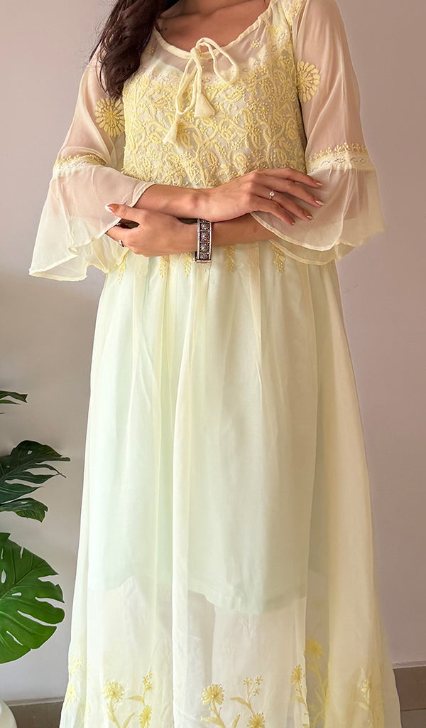 Aadab Women's Lucknowi Handcrafted Faux-Georgette Chikankari Anarkali Dress - NC038930