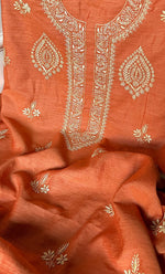 Load image into Gallery viewer, Lucknowi Handcrafted Munga Silk Chikankari Unstitched Men&#39;s Kurta Fabric - HONC0327311
