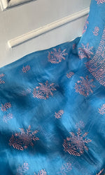 将图像加载到图库查看器中， Women's Lakhnavi Handcrafted Pure Organza Chikankari Unstitched Kurta And Dupatta Set -  HONC0269932