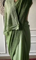 Load image into Gallery viewer, Women's Lakhnavi Handcrafted Viscose Georgette Chikankari Saree - HONC0318166