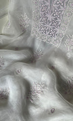 将图像加载到图库查看器中， Women&#39;s Lakhnavi Handcrafted Pure Organza Chikankari Unstitched Kurta And Dupatta Set- HONC0288321
