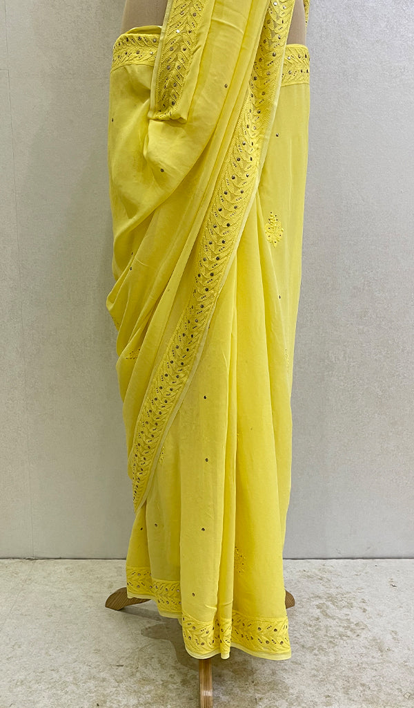 Buy IrisTheStudio Women Yellow Net Temple Border, Embroidered, Floral Print  Lucknow Chikankari Saree - Pr_Luxury Online at Best Prices in India -  JioMart.