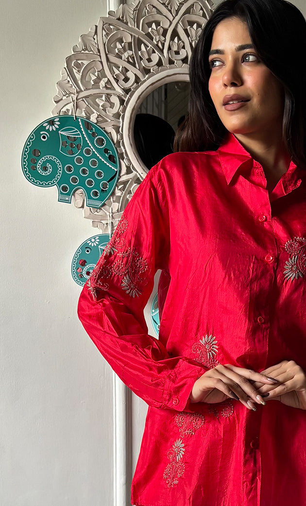 Arohi Women's Lakhnavi Handcrafted Pure Manglore silk top with fine Chikankari - HONC0306916