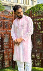 Load image into Gallery viewer, Men&#39;s Lucknowi Handcrafted Cotton Chikankari Kurta - HONC0303102
