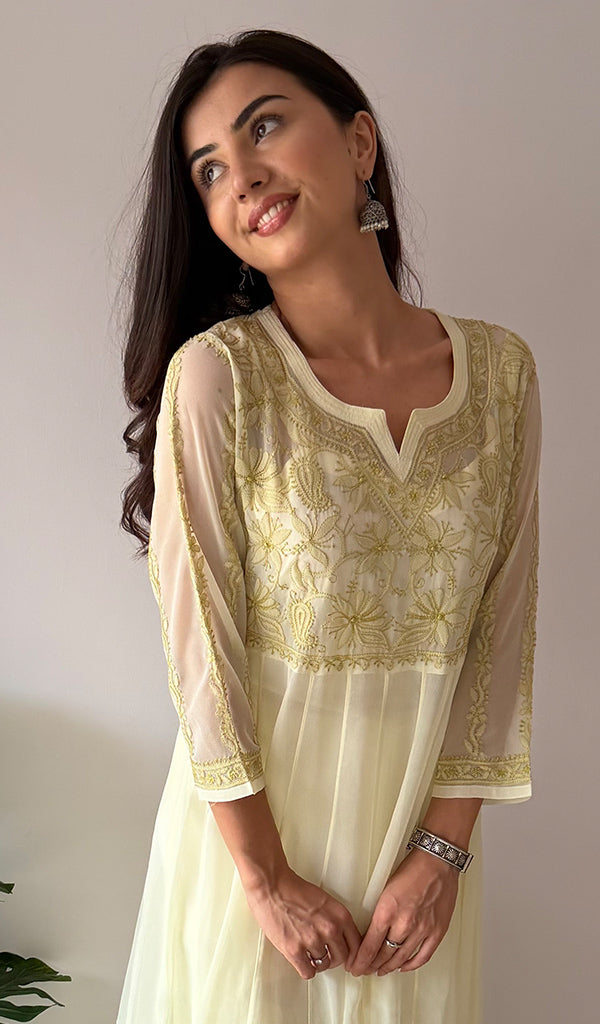 Humaira Women's Lakhanvi Handcrafted Faux-Georgette Chikankari Dress - HONC05080