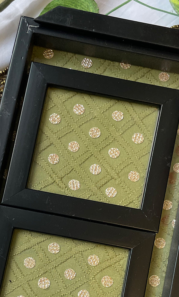 Handcrafted Chikankari Tray with Two Coasters – Wooden Frame - HONC0295558