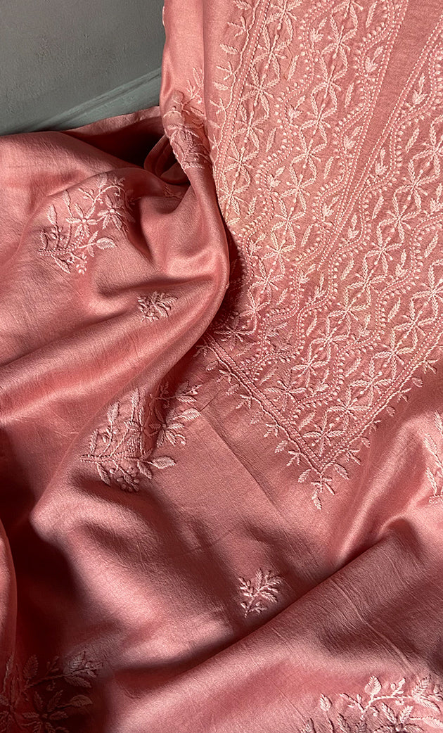 Women's Lucknowi Handcrafted Chanderi Silk Chikankari Full Suit Material - HONC0264097