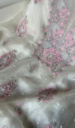 Load image into Gallery viewer, Women&#39;s Lakhnavi Handcrafted Pure Organza Chikankari Unstitched Kurta And Dupatta Set- HONC0283112

