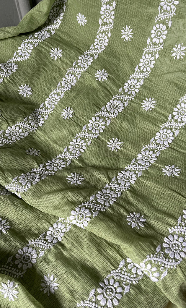 Women's Lucknowi Handcrafted Kota Cotton Chikankari Unstitched Kurta And Dupatta Set - HONC0312640