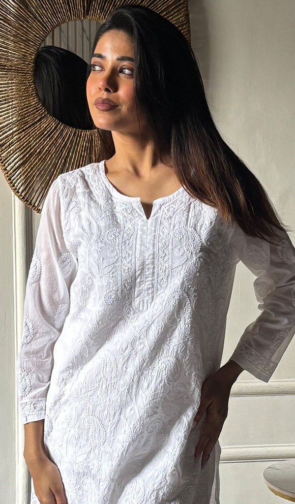Women's Lakhnavi Handcrafted Cotton Chikankari Kurti - HONC0347113