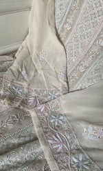 Load image into Gallery viewer, Women's Lakhnavi Handcrafted Pure Silk Georgette Chikankari Semi - stitched Anarkali And Dupatta Set- HONC0193624