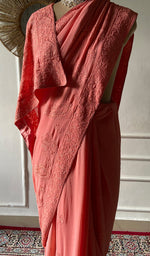 Load image into Gallery viewer, Women's Lakhnavi Handcrafted Pure Silk Georgette Chikankari Saree - HONC0309585