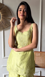 Load image into Gallery viewer, Amreena Women's Lakhnavi Handcrafted Chanderi Silk Chikankari Top And Pant Set - HONC0344939