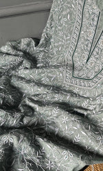 Load image into Gallery viewer, Women&#39;s Lakhnavi Handcrafted Munga Silk Unstitched Chikankari Kurta And Dupatta Set- HONC0199320
