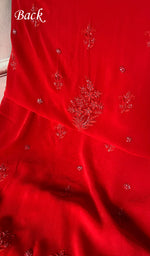 将图像加载到图库查看器中， Women's Lakhnavi Handcrafted Pure Silk Georgette Chikankari Unstitched Kurta And Dupatta Set - HONC0346864