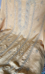 将图像加载到图库查看器中， Lucknowi Handcrafted Silk Unstitched Chikankari Unisex Kurta Fabric - HONC0331675
