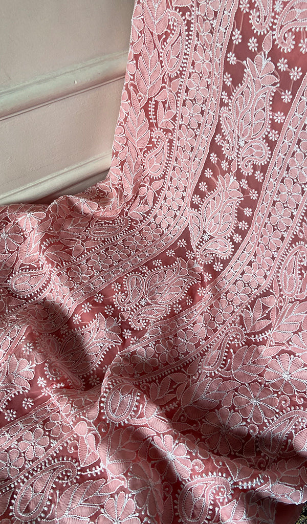 Women's Lucknowi Handcrafted Faux-Georgette Unstitched Chikankari Suit Material - HONC0348764