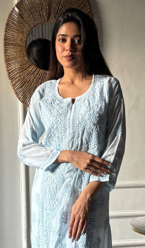 Women's Lakhnavi Handcrafted Muslin Chikankari Kurti - HONC0337465