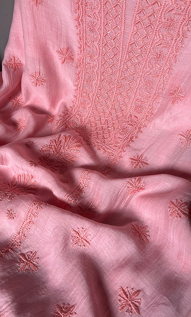 Women's Lakhnavi Handcrafted Mul Chanderi Unstitched Kurta And Dupatta Set- HONC0307430