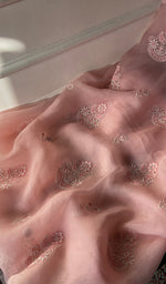 Load image into Gallery viewer, Women's Lakhnavi Handcrafted Pure Organza Chikankari Unstitched Kurta And Dupatta Set- HONC0342714