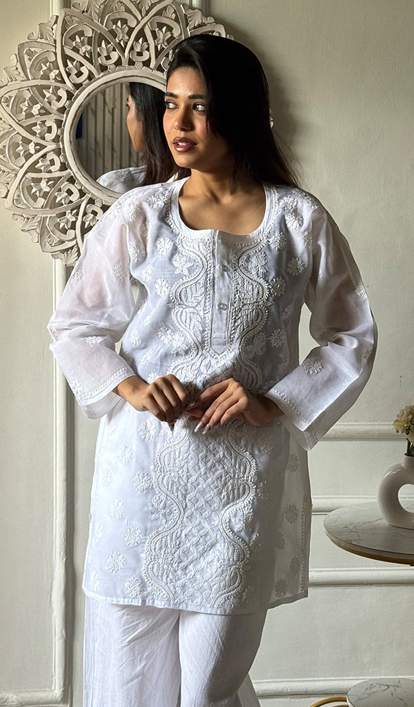 Women's Lakhnavi Handcrafted Cotton Chikankari Top - HONC0347237