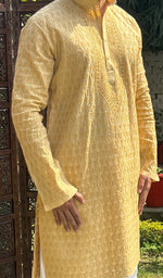 Load image into Gallery viewer, Men&#39;s Lucknowi Handcrafted Cotton Chikankari Kurta - HONC0123585
