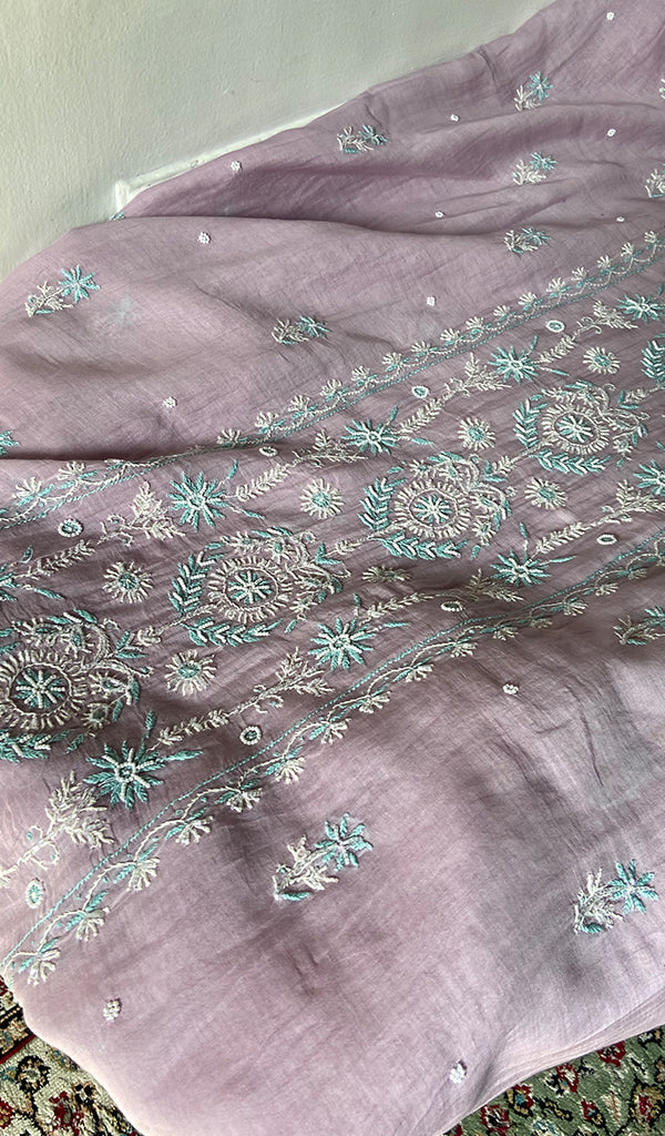 Women's Lakhnavi Handcrafted Mul Chanderi Unstitched Chikankari Full Suit - HONC0371974