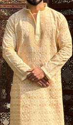 Load image into Gallery viewer, Men&#39;s Lucknowi Handcrafted Cotton Chikankari Kurta - HONC0201002
