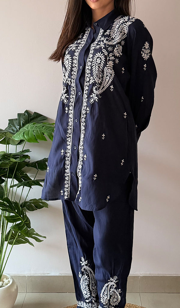 Devanshi Women's Lakhnavi Handcrafted Cotton Chikankari Kurta And Palazzo Set - HONC0358508