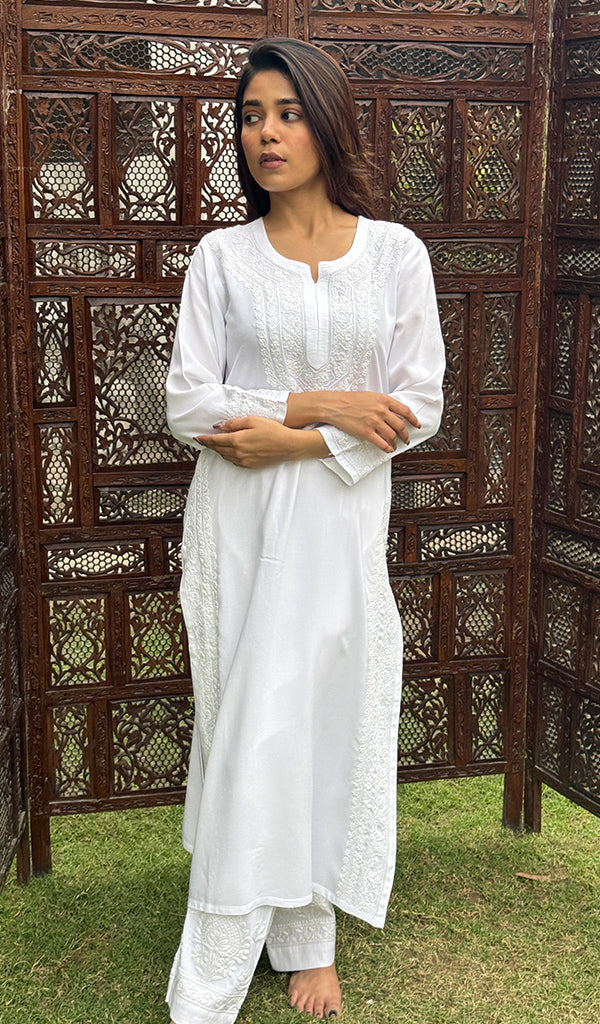 Women's Lucknowi Handcrafted Modal Cotton Chikankari Kurti - HONC0272597