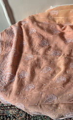 Load image into Gallery viewer, Women's Lakhnavi Handcrafted Pure Silk Georgette Unstitched Chikankari Anarkali And Dupatta Set- HONC0258457