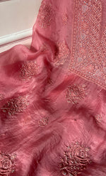 Load image into Gallery viewer, Women&#39;s Lakhnavi Handcrafted Pure Organza Chikankari Unstitched Kurta And Dupatta Set- HONC0294428

