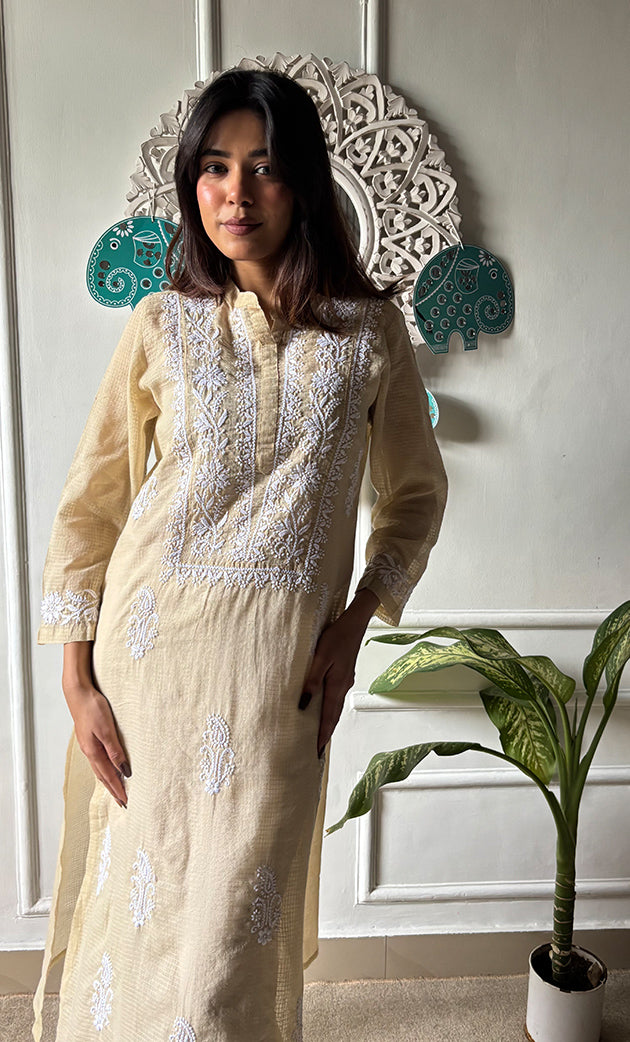 Women's Lakhnavi Handcrafted Kota Cotton Chikankari Kurti - HONC0306026