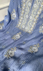 将图像加载到图库查看器中， Women's Lakhnavi Handcrafted Mul Chanderi Unstitched Chikankari Full Suit Material - HONC0323587