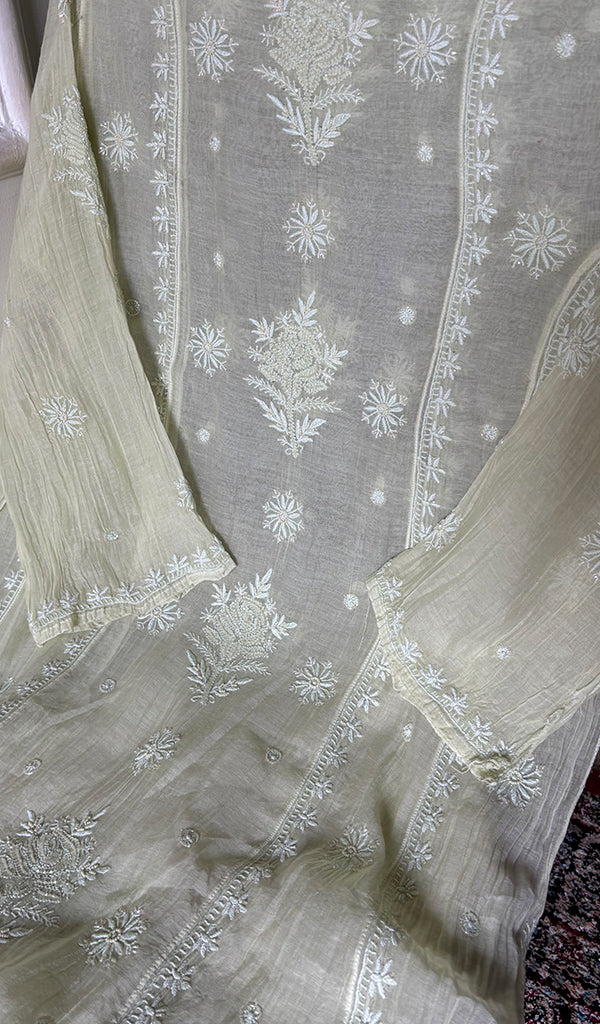 Women's Lakhnavi Handcrafted Mul Chanderi Semi - Stitchd Kurta And Dupatta Set - HONC0344313