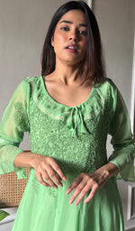 Load image into Gallery viewer, Women&#39;s Lakhnavi Handcrafted Faux-Georgette Chikankari Anarkali Dress - HONC0389400
