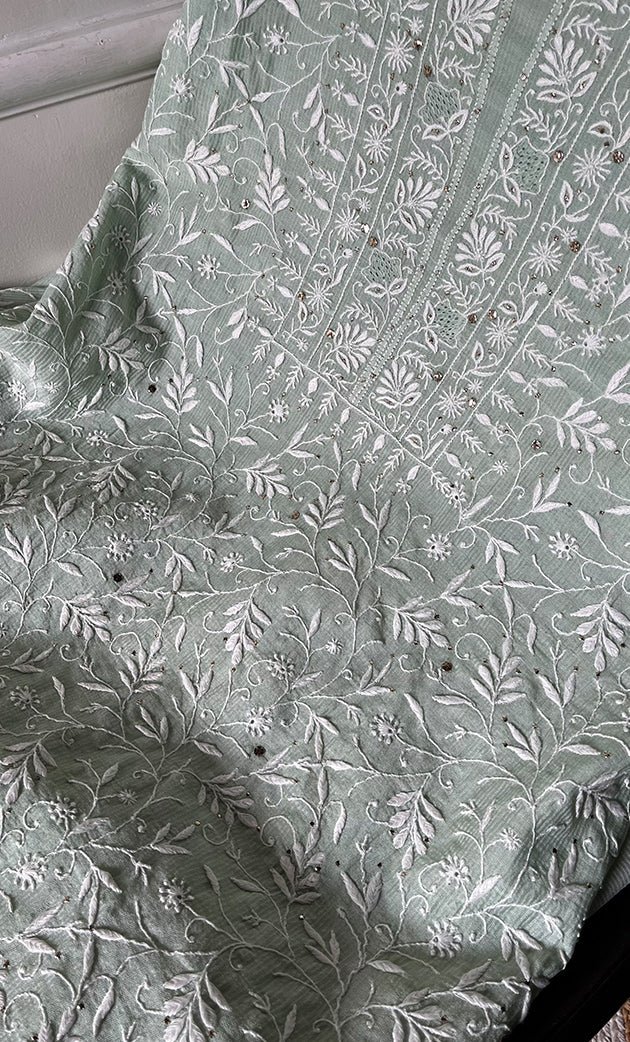 Women's Lakhnavi Handcrafted Maheshwari Mul Chanderi Kurta And Dupatta Set - HONC0200052