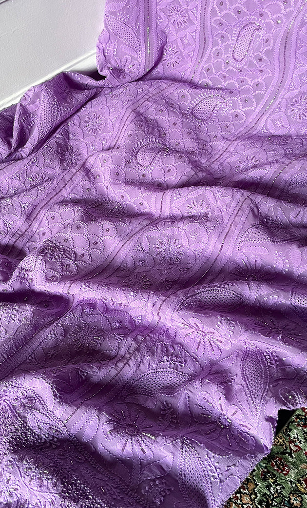 Women's Lakhnavi Handcrafted Viscose Georgette Chikankari Full Suit Material - HONC0299905