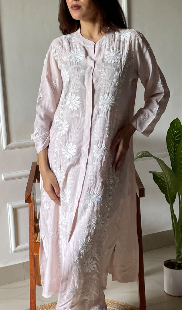 Women's Lakhnavi Handcrafted Cotton Chikankari Kurta And Palazzo Set - HONC0289185