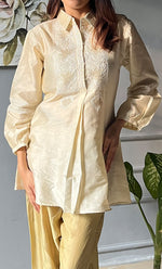 Load image into Gallery viewer, Afifa Women&#39;s Lakhnavi Handcrafted Chanderi Silk Chikankari Top And Pant Set - HONC03079440
