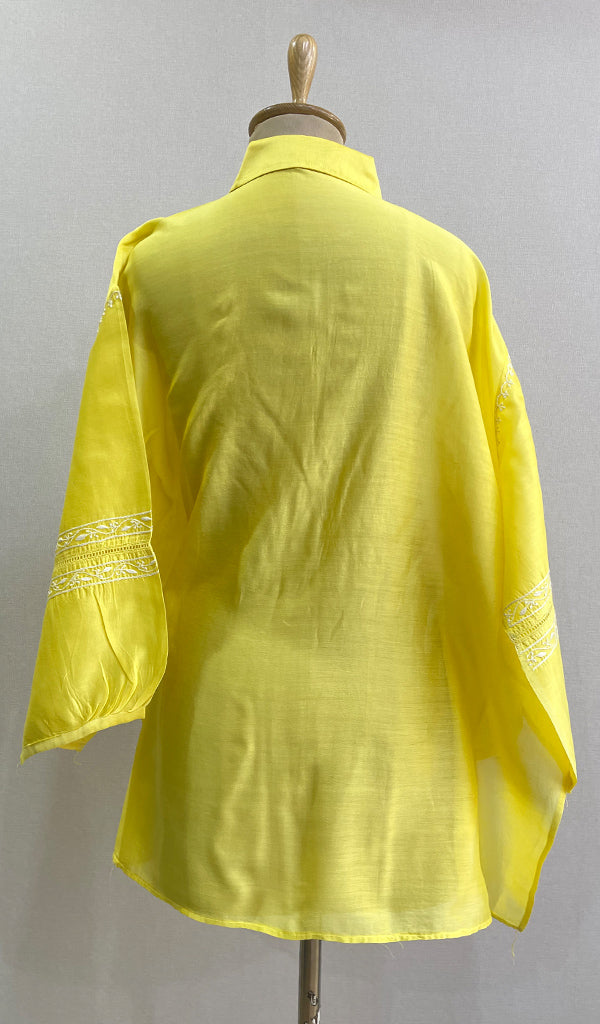 Fiza Women's Lakhnavi Handcrafted Chanderi Silk Semi- Stiched Chikankari Top - HONC0192109