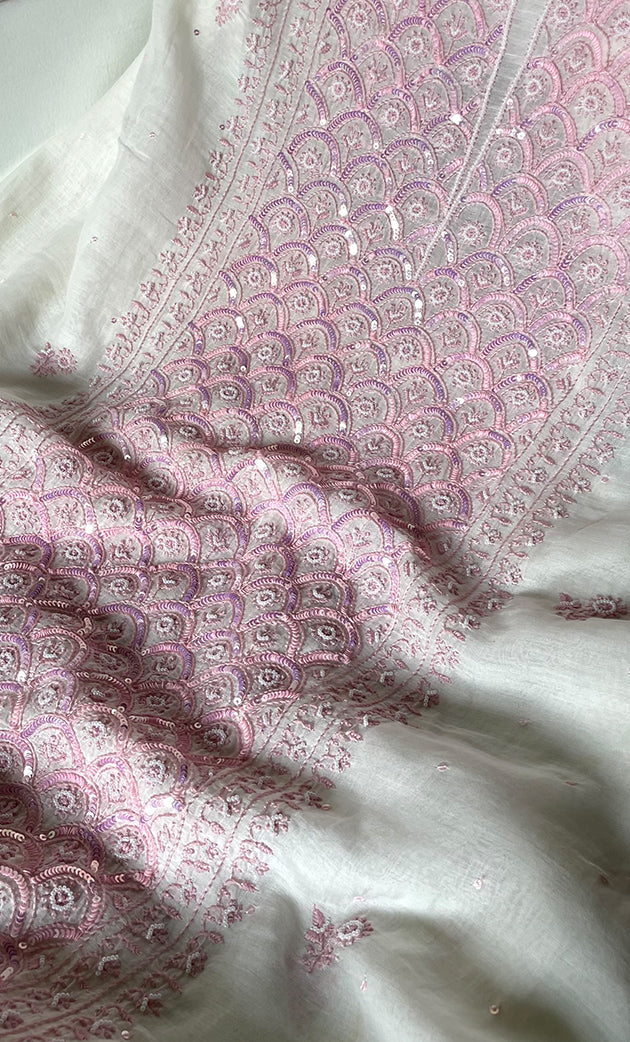 Women's Lakhnavi Handcrafted Mul Chanderi Unstitched Kurta And Dupatta Set- HONC0321260