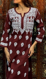 Load image into Gallery viewer, Women&#39;s Lucknowi Handcrafted Modal Cotton Chikankari Kurti - HONC0129646
