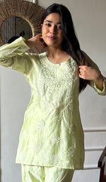 Load image into Gallery viewer, Riddhi Women's Lakhnavi Handcrafted Chanderi Silk Chikankari Top And Pant Set - HONC0360705