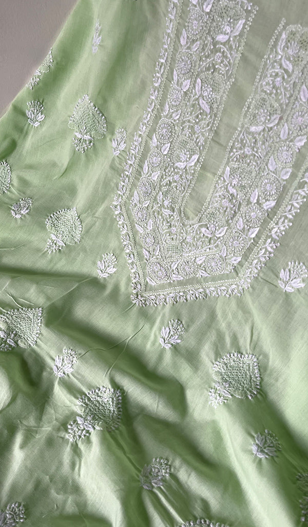 Green Cotton Unstitched Kurta And Dupatta