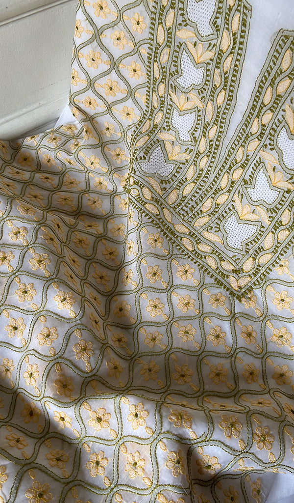 Women's Lakhnavi Handcrafted Cotton Unstitched Chikankari Suit Material - HONC0367398