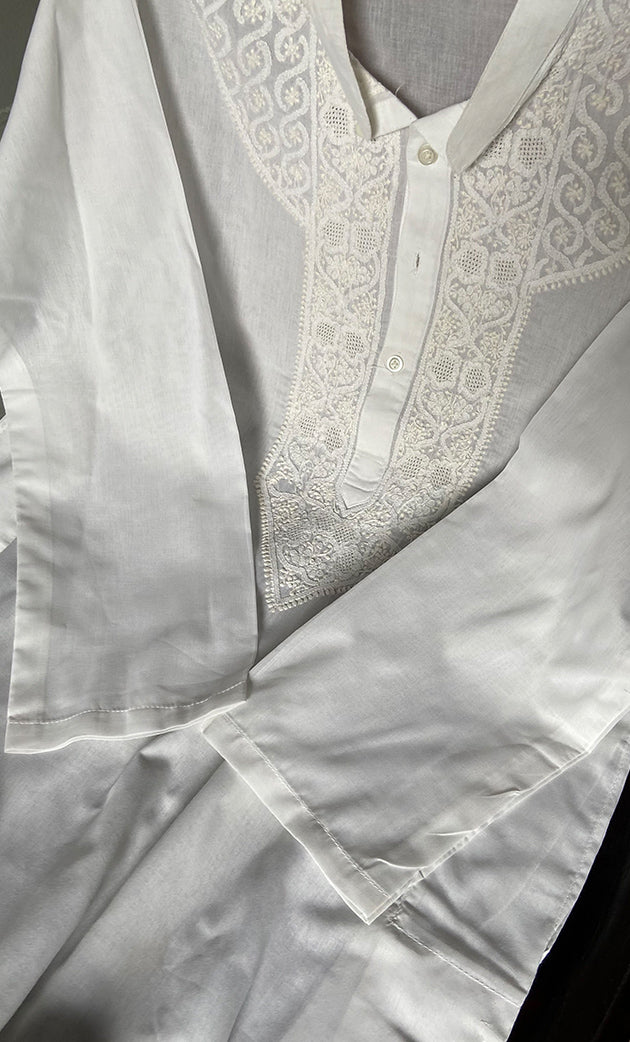 Men's Lucknowi Handcrafted Cotton Chikankari Kurta - HONC0247671